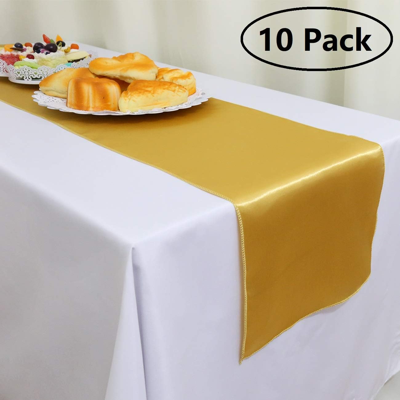 GFCC Pack of 10 Gold Satin Table Runner 12 x 108 Inches for Wedding Party Events Decoration: Home & Kitchen
