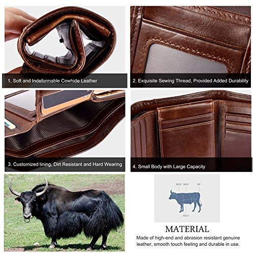 Vbiger Portafoglio Uomo in Vera Pelle con RFID Secured Blocco (Marrone)