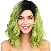 KiyaCos Dark Root Ombre Green St Patrick‘s day Short Joker Wigs Short Curly Wavy Wig Women Ghost Cosplay Wigs
