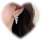 W WEILIRIAN Boho Leaf Drop Earrings for Teen Crystal Leaf Earrings Pearl Leaf Stud Earrings Rhinestone Leaf Dangle Earrings Jewelry for Women