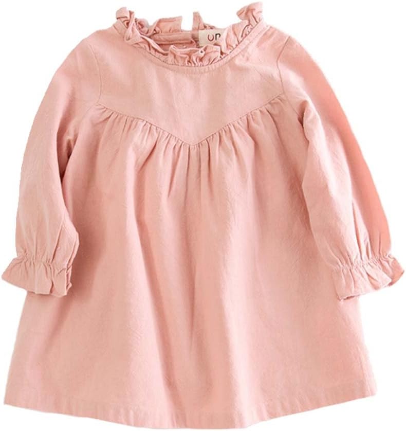 Girls Long Sleeve Shirt Dress Cotton Casual Skater Party Dress Toddler Girl Clothes 1-7 Years