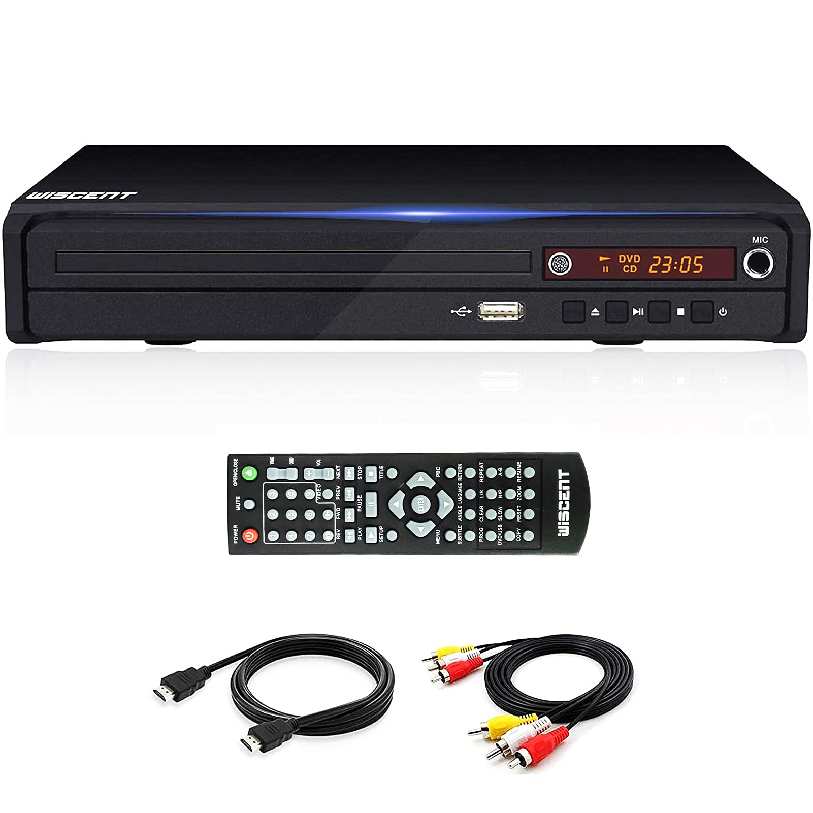 WISCENT Compact DVD Player for TV, Multi-Region Free, with HDMI/RCA/USB/MIC,Full HD Picture Quality,Anti-Skip,No Picture Freeze Perfect for Family Movies(not Blu-ray Player)