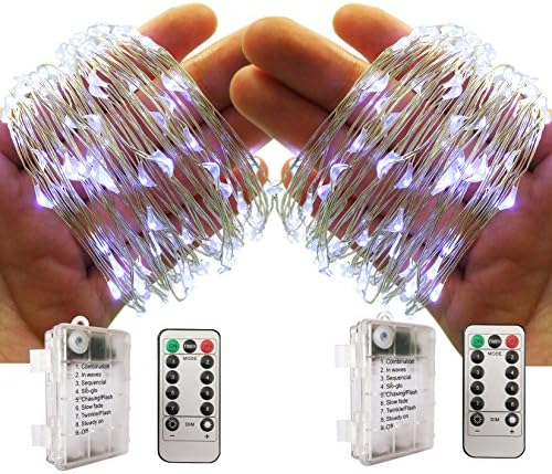illumiForce LED Starry String Lights, Battery Operated Fairy Lights, 16.4ft 50LEDs, 8 Light Modes with Remote Control, Decorations for Patio Party Christmas Home Decor, Pure White 2 Sets