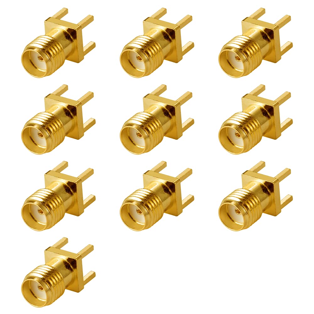 Vecys 10 PCS SMA Female Jack Connectors SMA Female PCB Panel Edge Mount Connector with 4 Pins Stand Straight Connector