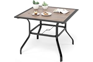 MIXPATIO Patio Dining Table, 37" Square Outdoor Dining Table with Umbrella Hole for Garden, Backyard and Porch