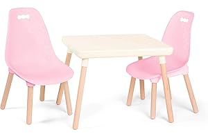 B. toys – Table and Chair Set – Furniture for Toddlers – 1 Craft Table & 2 Chairs – Natural Wooden Legs – Pink & Ivory – 3+ Y
