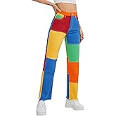 WDIRARA Women's Color Block Raw Hem High Waisted Jeans Straight Leg Denim Pants