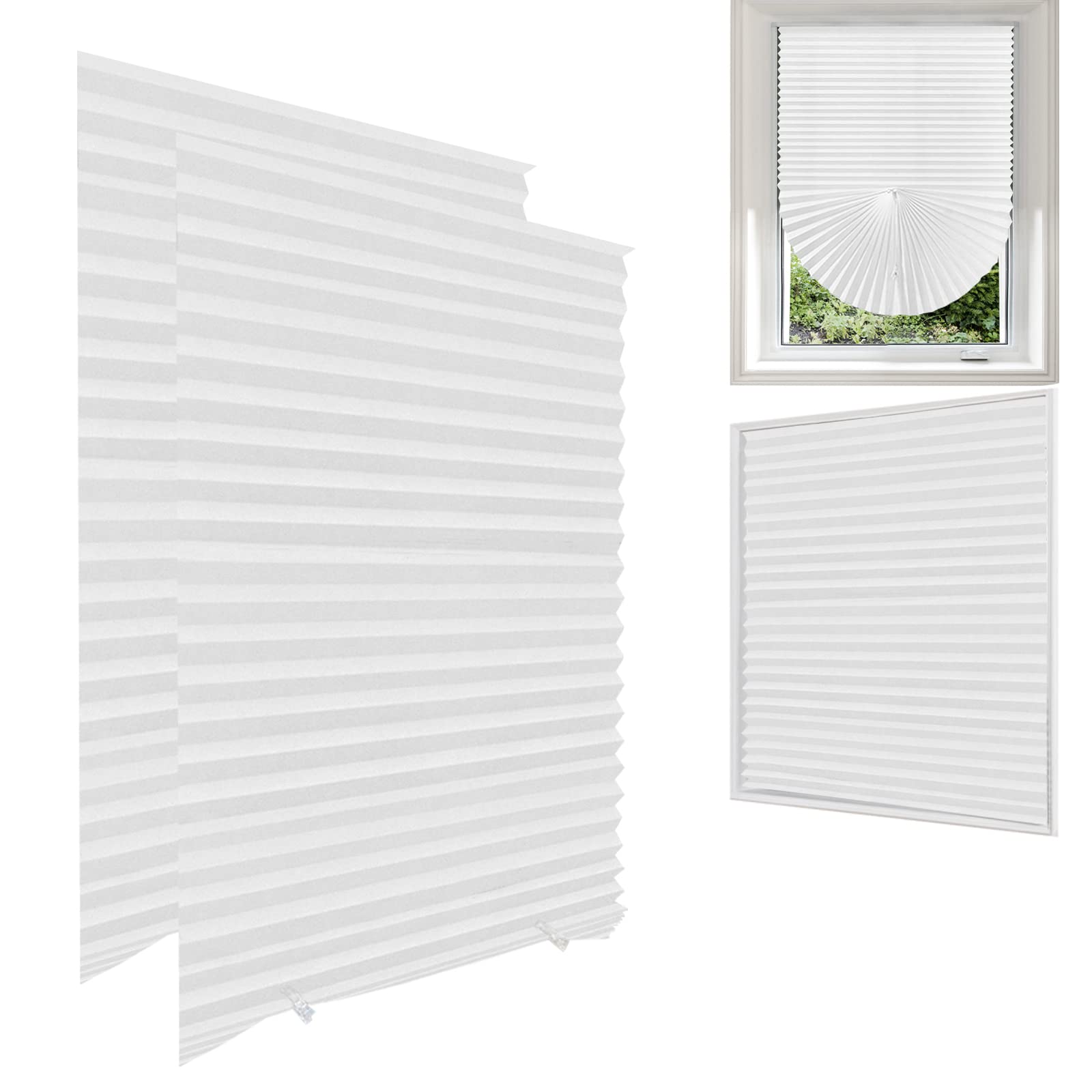 Maritown 2Pack No Drill Blinds - Stick on Blinds for Windows, Light Filtering Privacy Protection, Easy Fit Install (with 4 Clips) (White, 90 * 180CM)
