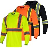 Drizomo High Visibility Safety Shirts for Men with Hood Reflective Long Sleeve Shirt ASIN Class 3 Hi Vis Construction T Shirt
