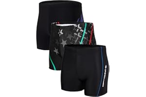 KANAV 3 Pack Men's Athletic Square Leg Swimsuit Jammers Durable Compression Swim Briefs Training Bathing Swimming Shorts