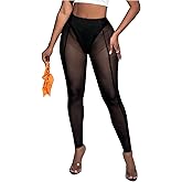 OYOANGLE Women's Sheer Leggings Skinny See Through Sheer Rave Pants Party Clubwear