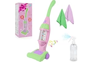 J JDJDATR Kids Vacuum Cleaner Toy, Pink, Pretend Play Household Housekeeping Cleaner with Lights & Sounds, Includes Vacuum, Sprayer Bottle & 2 Cleaning Cloths, Age 3+