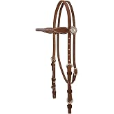 Weaver Equine Stacy Westfall Horse Headstall, Leather, Adjustable Fit | Hermann Oak Oiled Leather with Four-Step Finish for a Broken-In Feel in Regular Riding, Buckle Bit Ends, Brown