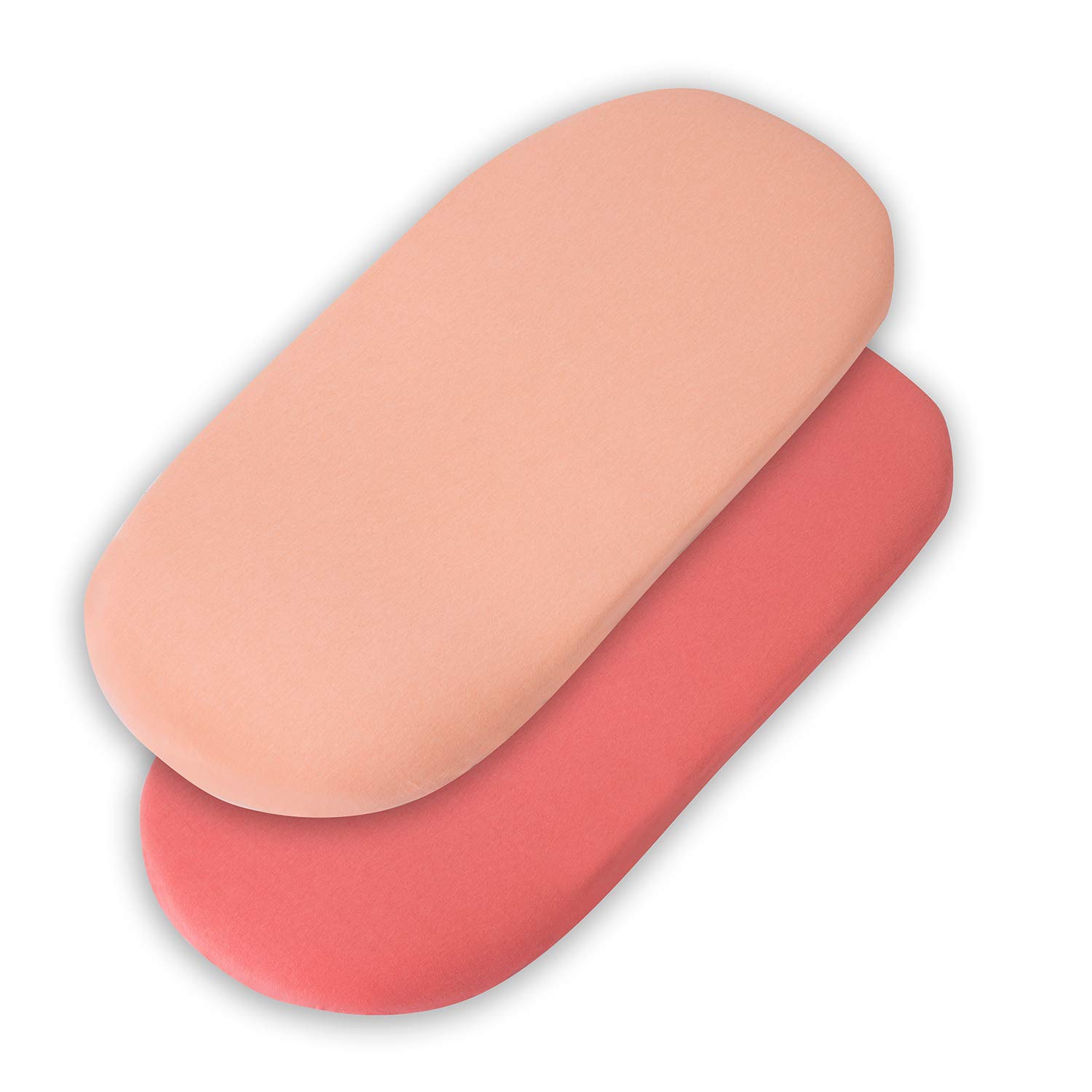 ClevaMama Sheets for Moses Basket and Pram, 100% Cotton Hypoallergenic and Breathable, 2 Pack of Elastic Sheets Fitted 33 x 72 x 9 cm - Coral