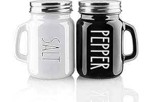 4 oz Glass Salt and Pepper Shakers Set Black and White with Stainless Steel Lids for Home Kitchen Dining Decor