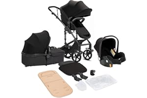 Sianldcone 3 in 1 Baby Stroller Travel System Combo Set, Reversible Convertible Infant Stroller with One-Click Folding, Toddler Newborn Pram Carriage with Aluminum Frame (MG588-Black Without Base)
