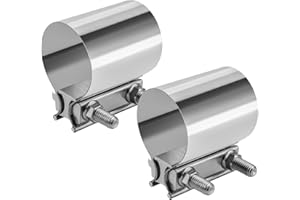 VehiMata 2.5 Exhaust Clamp, 2PCS 2 1/2" Stainless Steel Butt Joint Band Clamp Sleeve Coupler for Mufflers, Pipes, Catalytic Converters