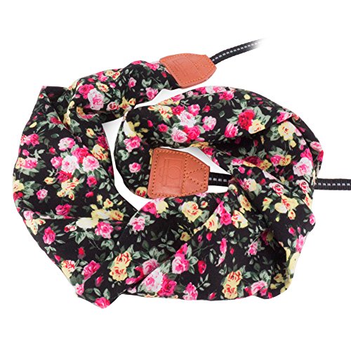 Wolven Soft Scarf Camera Neck Shoulder Strap Belt Compatible for All DSLR/SLR/Digital Camera (DC)/Instant Camera/Nikon/Canon/Sony/Pentax/Olympus/Leica/Fujifilm etc, Black Flower