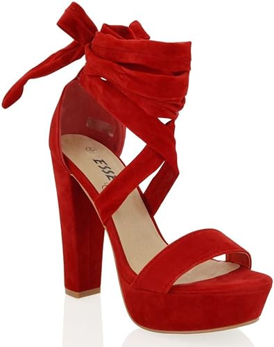 red ankle tie shoes