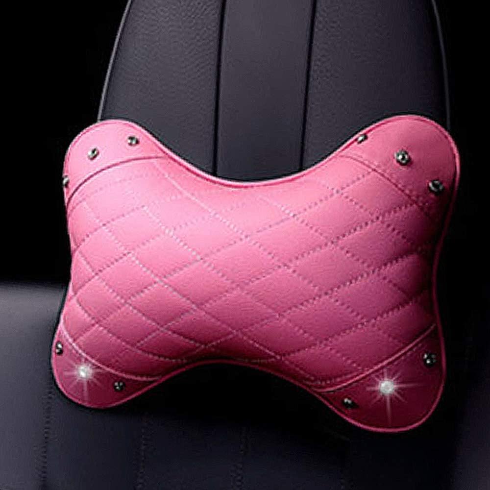 Miss Bling Fashion Car Headrest Pillow Neck Cushion Cervical Support Pillow Pad For Relieve Neck Fatigue Pain With Adjustable Elastic Strap (Headrest Pink) 1 Pack