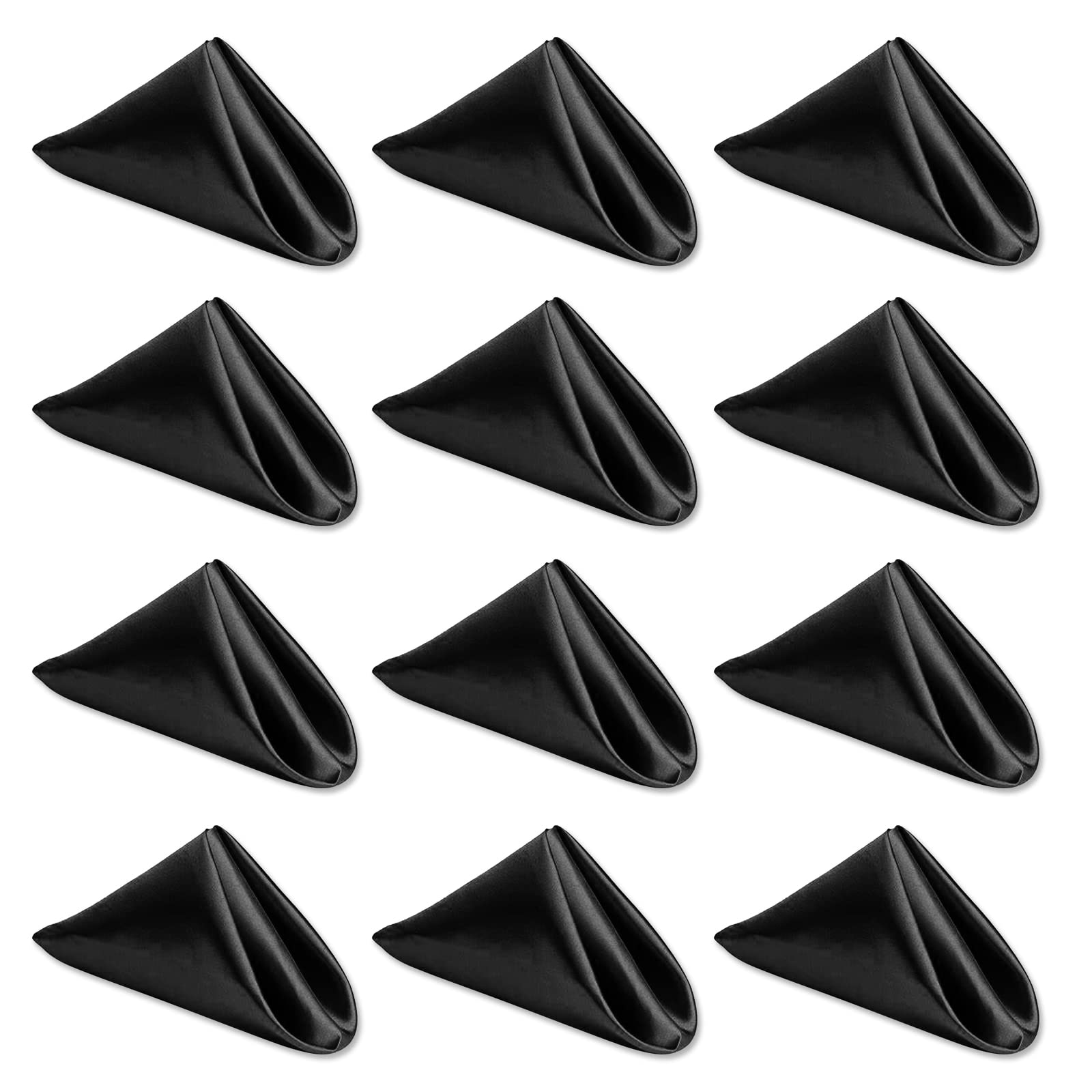 Kalopro Black Cloth Napkins Set of 12,Satin Dinner Napkins Cloth Washable,Reusable Napkins for Everyday Use Table,Restaurant,Wedding, Fall Thanksgiving and Christmas 20 x 20 inch,Black