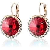 Round Austrian Crystal Halo Drop Leverback Earrings for Women 14K Gold Plated Hypoallergenic Earrings