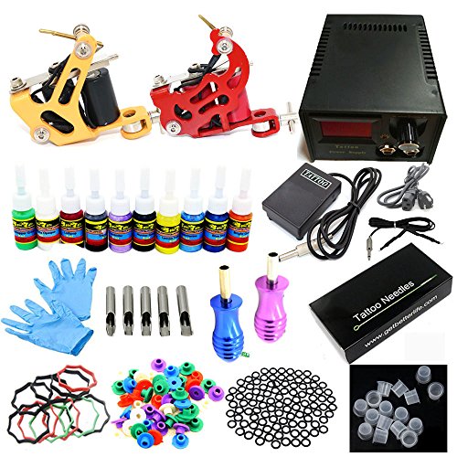 Buy Complete Pro Tattoo Kit 2 Tattoo Machines s 10 Color inks Power