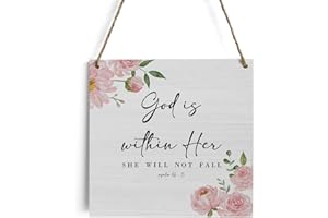 HTBIG Inspirational Rustic Christian wall decor Gifts, pink room Women Religious Wood Sign Home Farmhouse Wall Hanging Decor Pink Flower Wooden Wall Art Decor Plaque for Bedroom Psalm 46:5