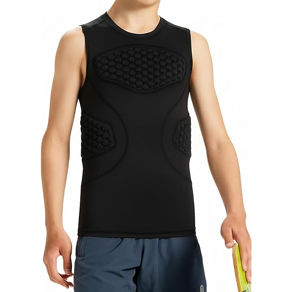 Topeter Maillot De Football Rembourré Pour Enfants Et Jeunes – Shirt De Compression Avec Protections Côtes, Poitrine, Épaules Et Dos