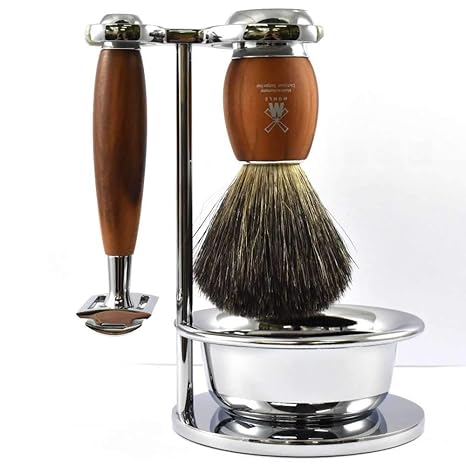 MÜHLE - Rasierset mit Schale - VIVO Serie - Reines Dachshaar - Rasierhobel - Pflaumenholz
