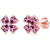Gem Stone King 18K Rose Gold Plated Silver Pink Tourmaline and White Lab Grown Diamond Earrings For Women | 1.87 Cttw | Gemstone October Birthstone | Heart Shape 4MM