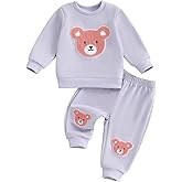 WZTYYDS Toddler Baby Girl Fall Winter Clothes Bear Embroidered Long Sleeve Sweatshirt Pants Outfits Set 2Pcs Sweatsuit