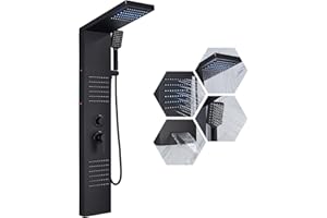 LED Shower Panel Tower System 4-Function Shower Column with Rainfall Shower Head Body Jets, Handheld and Tub Spout, Stainless