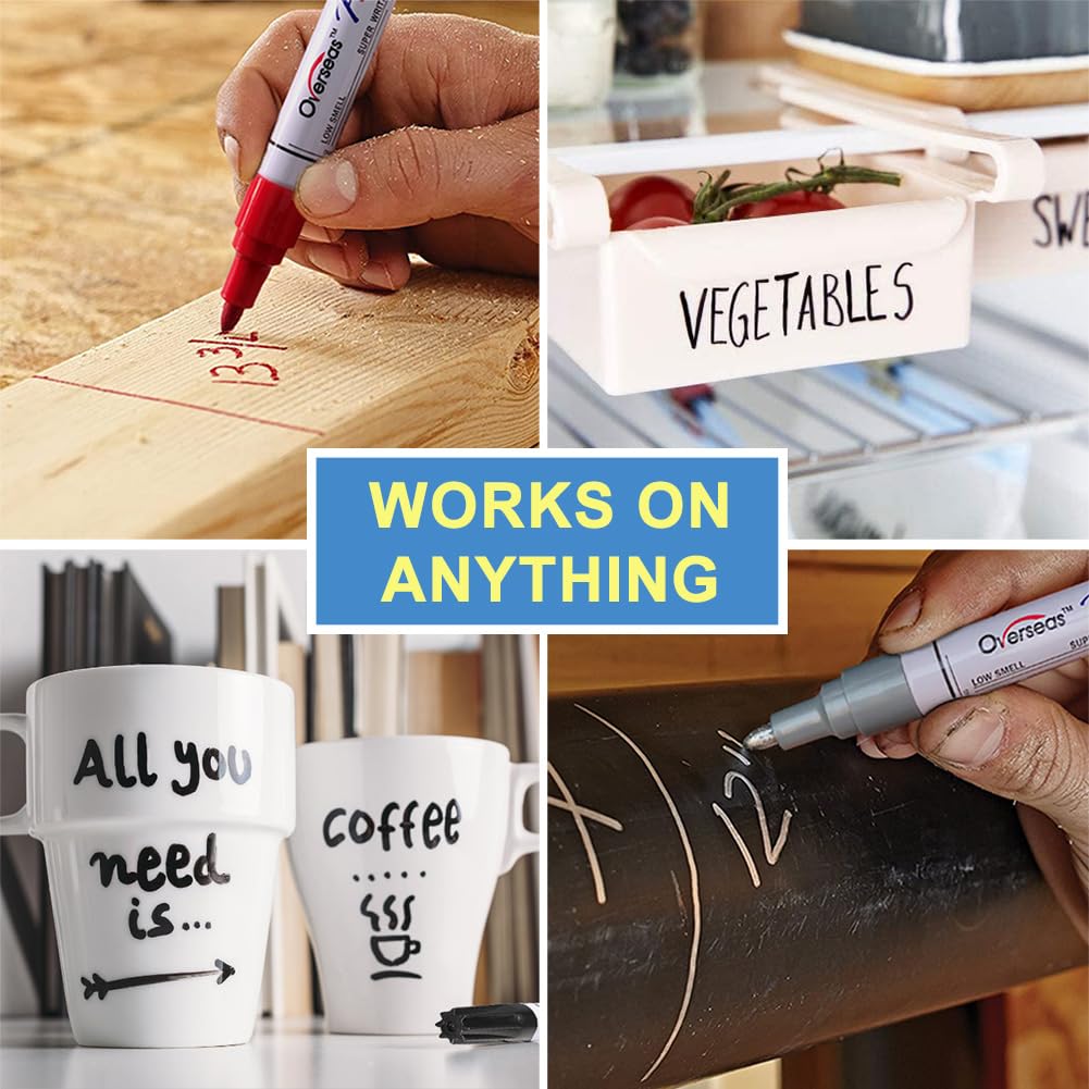 Overseas Permanent Paint Pens Black Markers - 2 Pack Single color Oil Based Paint Markers, Medium Tip, Quick Drying and Waterproof Marker Pen for Metal, Rock Painting, Wood, Plastic, Canvas, Mugs