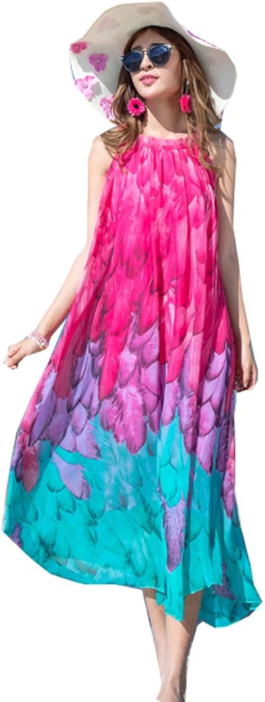 Amazon Co Jp 孔雀柄 肌さわりの良い マキシ丈 リゾート Vネック ワンピース レディース 服 ファッション小物