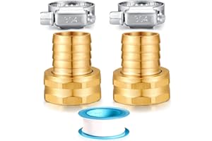YELUN Solid Brass Garden Hose Repair kit Connector with Stainless Steel Clamps, Male Adapter/Female Garden Hose Swivel Fitting… (3/4" Barb x 3/4" Female -2 Sets)