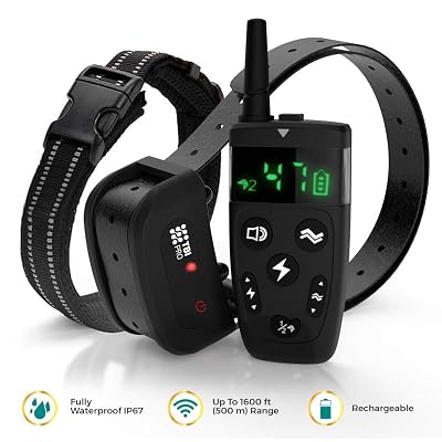 All-New 2019 Dog Training Collar with Remote | Long Range 1600 Shock Vibration Control Rechargeable & Ipx7 Waterproof | E-Collar Shock Collar for Dogs Small Medium Large Size All Breeds