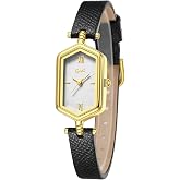 FANMIS Women's Vintage Watch Small Square Gold Watch with Leather Strap | Small Vintage Watch for Women with Gold Hexagon Case, Roman Numeral Dial, Slim Leather Strap and 30M Water Resistance