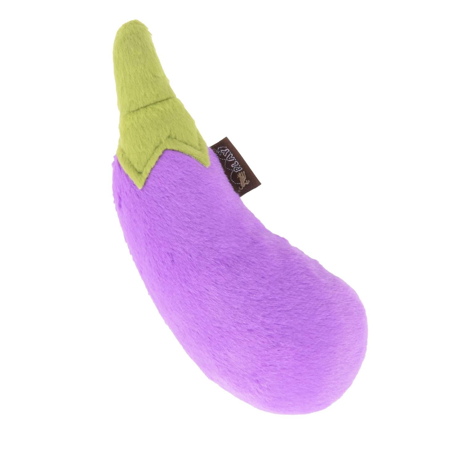 P.L.A.Y. Farm Fresh Eggplant Plush Dog Toy with Squeaker – Durable, Eco-Friendly, Double-Stitched, Machine Washable, Soft Chew Toy for Dogs – Made from Recycled PET Bottles