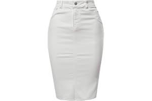 A2Y Women's Slim Fit Rayon Knee Length Unhem Back Slit Denim Jean Pencil Skirt