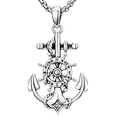 Brisskaari Men's Nautical Anchor Compass Necklace 925 Sterling Silver Anchor Pendant, Inspirational Nautical Birthday Christmas Jewelry Gift for Him