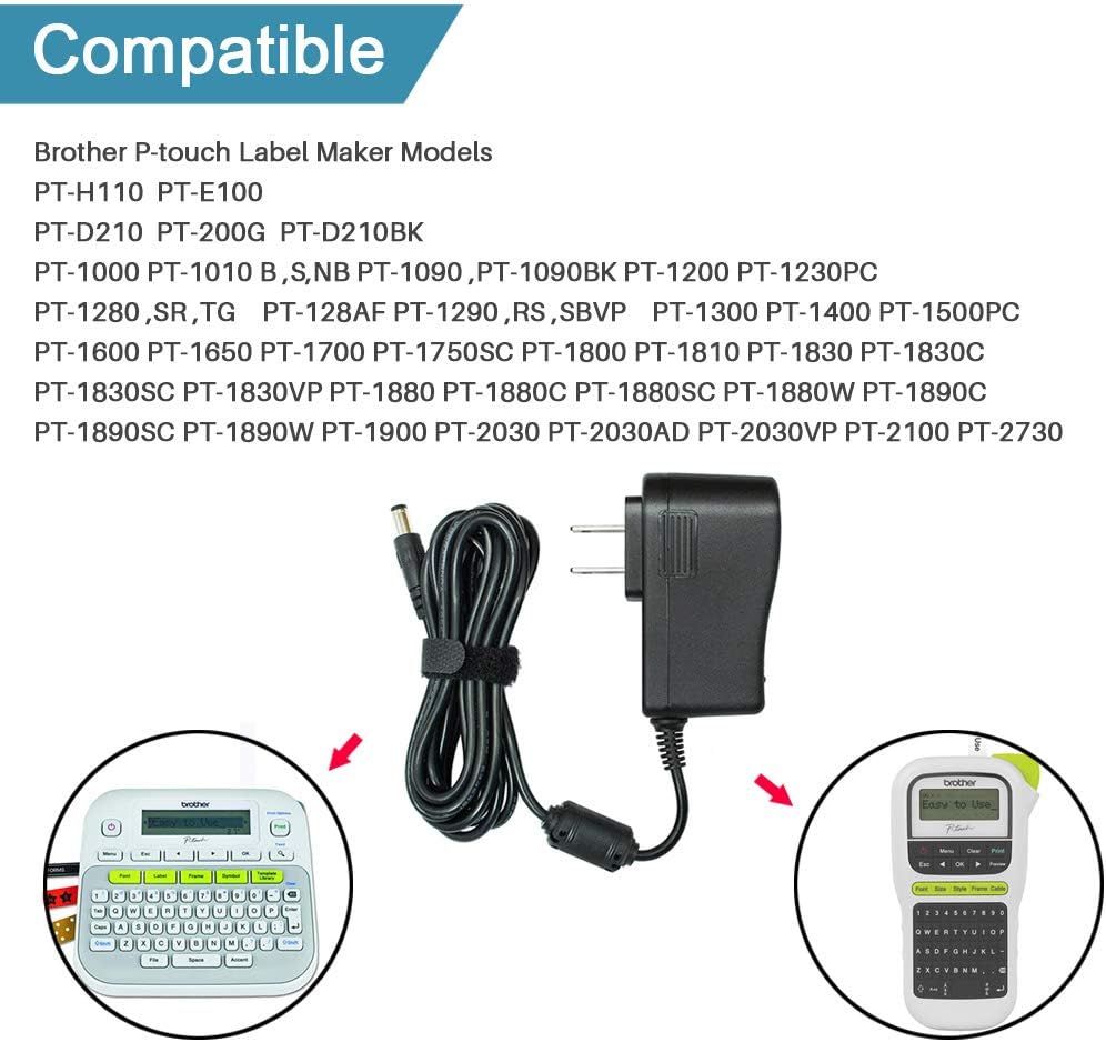 Ac Dc Adapter for Brother P-Touch PT-D210 PTD 210 PT-D200VP PTH110 Label Maker, UL Listed Power Supply Charger for Brother AD-24 AD-24ES AD-20 AD-30 (8.2 Ft Long Cord): Home Audio & Theater