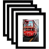 pojah 5x7 Picture Frame Set of 4,Black Photo Frame with Mat Display Pictures 4x6 or 5x7 Without Mat,PVC Glass,for Wall Home Office Décor
