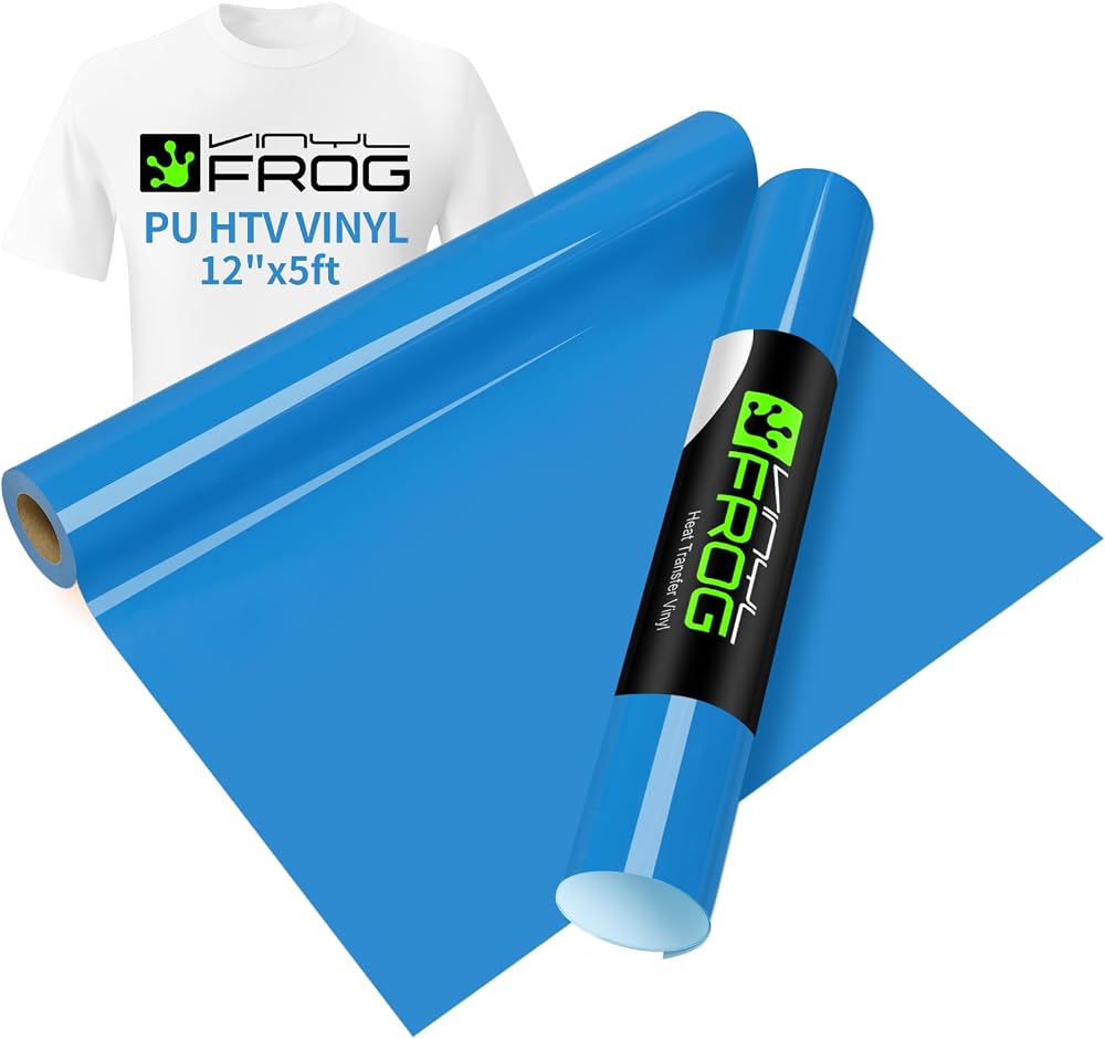 VINYL FROG Heat Transfer Vinyl Roll 12x5ft Blue PU HTV for T Shirts