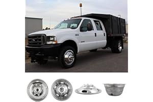 Kucaruce 4pcs 19.5" Polished Stainless Steel Dually Wheel Simulator, Nice Looking and Durable Bolt On Wheel Cover,8 Lug Hubcaps Fit for Ford 1999-2004 F450/F550 Truck with Installation Tool Kit 19F8