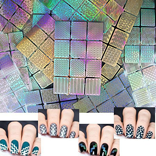 Nail Stickers,24 Sheets 96 Designs 288 Pcs Hollow Nail Art, Nail Vinylâ€™s Nail Stencil Sticker Sheet for Beauty Nail Art Designs, Hollow Irregular Grid Stencil Manicure Stickers,DIY Nail Design