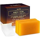 VALITIC Kojic Acid Vitamin C and Retinol Soap Bars with Turmeric for Dark Spot - Original Japanese Complex Infused with Collagen, Hyaluronic Acid, Vitamin E (2 Pack) - With Scrub Bag