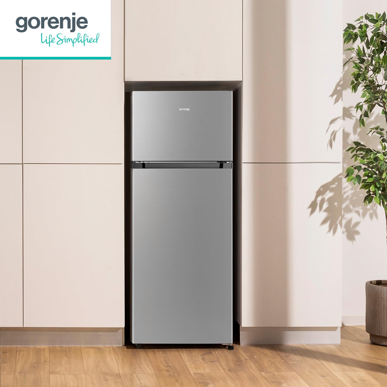 Gorenje RF414EPS4 Doppeltürkühlschrank mit Gefrierteil oben, 165 Liter Kühleil, 41 Liter Gefrierteil, LED Innenbeleuchtung, Energieeffizienzklasse E, 143,6cm x 55cm, silber 7