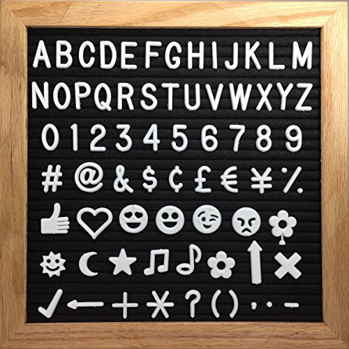 Felt Letter Board | 680 Characters, Letters & Emojis | @, $, ♥,¢, ♪, More | Drawstring Canvas Pouch | 10" x 10" Oak Wood Frame