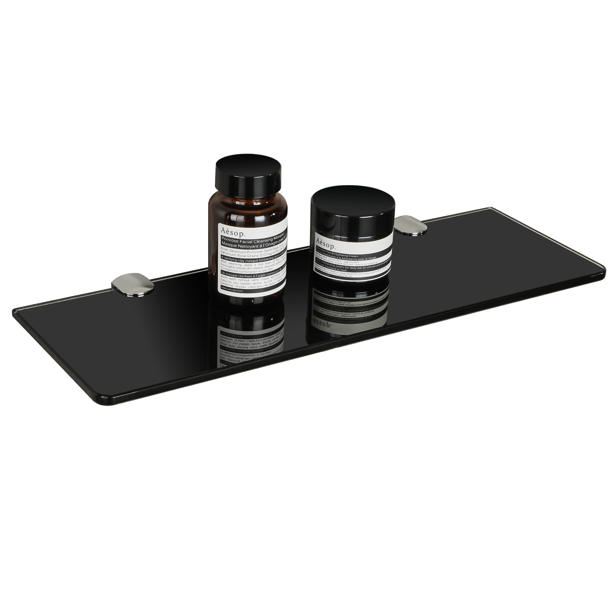 SAYAYO Bathroom Glass Shelf Wall Mounted 7MM Tempered Black Glass with Chromed Shelf Brackets 380MM Length, EGBL1012R-B